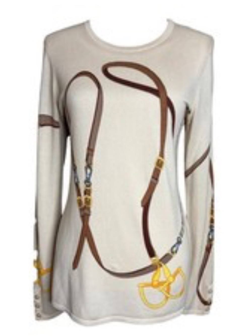 J. McLaughlin Equestrian Bridle Belt Print Long Sleeve Top Catalina Clothes
